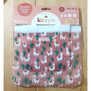 Keeps reusable storage bags set of 4 bpa free Dishwaser freezer safe llama cacti